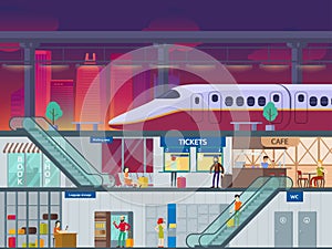 Flat Train Station Night Time Concept