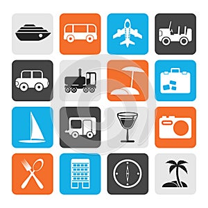 Flat Travel, transportation, tourism and holiday icons
