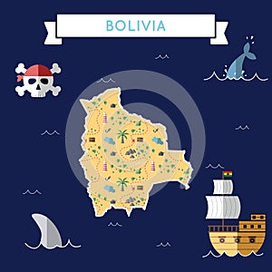 Flat treasure map of Bolivia.