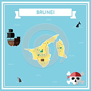 Flat treasure map of Brunei Darussalam.