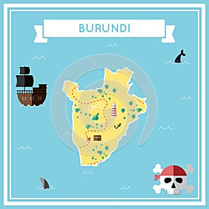 Flat treasure map of Burundi.