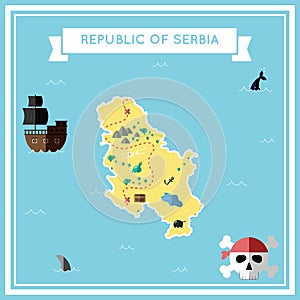 Flat treasure map of Serbia.