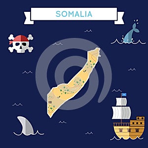 Flat treasure map of Somalia.
