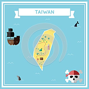 Flat treasure map of Taiwan, Republic Of China.