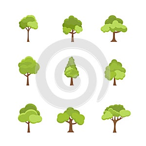 Flat tree icon illustration. Trees forest simple plant silhouette icon. Nature oak organic set design