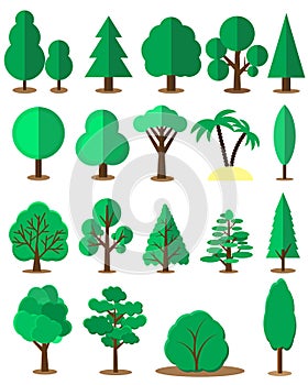 Flat tree set isolated on white background. Vector