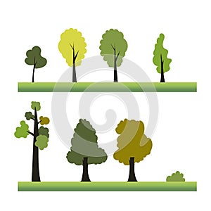 Flat treea design element illustration set vector.Plant set on grass.Nature scene landscape