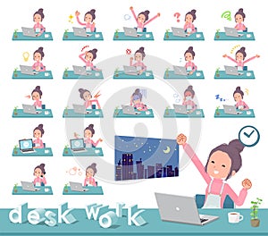 Flat type salopette bun hair women_desk work