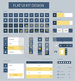 Flat ui kit design elements for website template