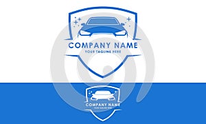 Blue Color Shield Shiny Automotive Car Wash Logo Design