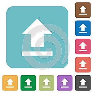 Flat upload icons on rounded square color backgrounds