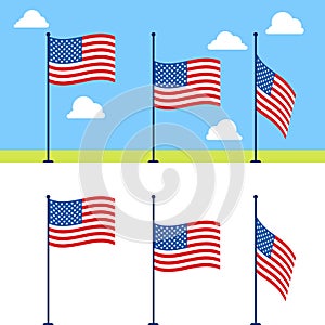Flat USA flags vector set
