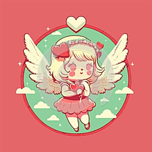 flat valentine\'s day background, cute cupid illustration