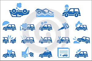 Flat vectoe set of icons on vehicle insurance theme. Safety and protection of car. Elements for website, mobile app