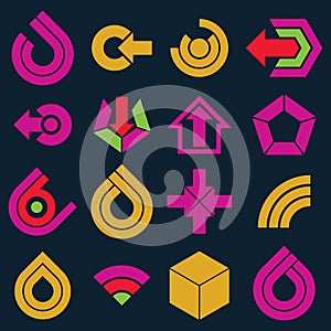 Flat vector abstract shapes, different business icons and design