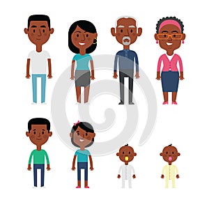 Flat Vector African American Family Members