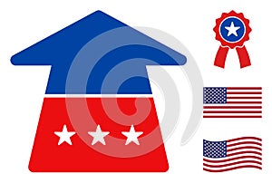 Flat Vector Ahead Arrow Icon in American Democratic Colors with Stars
