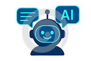 Flat vector AI chatbot with glowing message bubbles and face icon, artificial intelligence trend, isolated