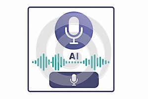 Flat vector AI voice assistant with waveform and microphone icon, modern interface look, isolated on white