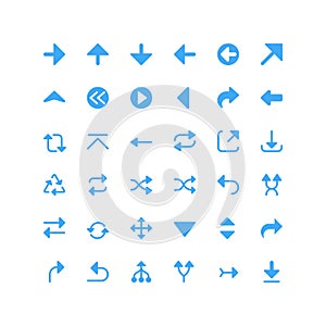 Flat vector arrows icon set. 24x24 px. Pixel Perfect.