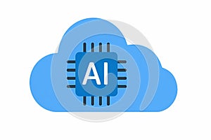 Flat vector artificial intelligence cloud with chip inside, symbol of cloud-based AI, isolated on white