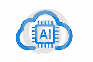 Flat vector artificial intelligence cloud with chip inside, symbol of cloud-based AI, isolated on white