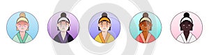 Flat vector avatars set of sick women portraits