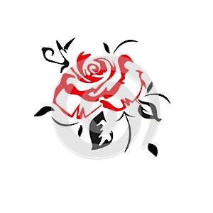 Flat vector beautiful black, red and white rose and leaves