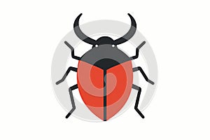 Flat vector bug with red shell and symmetrical horns, shield bug style, vector-friendly, isolated on white