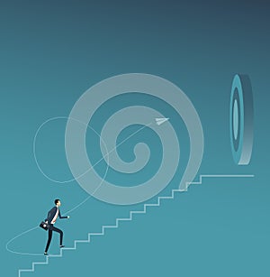 Flat vector businessman focus and walking to business goal target concept