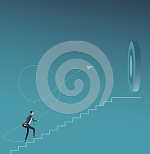 Flat vector businessman focus and walking to business goal target concept photo