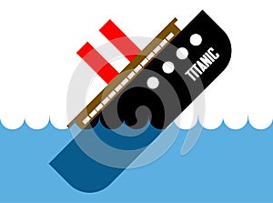 Titanic sinking in deep, blue water