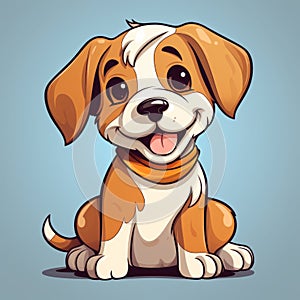 Flat Vector Cartoon Puppy Logo Illustration In Indigo And Amber