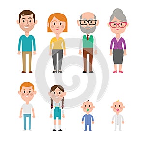 Flat Vector Caucasian Family Members