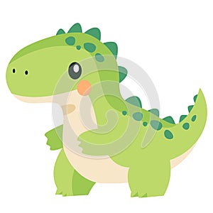 Flat vector children's illustration on white background. Cute terranosaurus, green dinosaur.