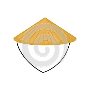 Flat vector of classic Asian conical hat made of straw. Traditional Chinese or Vietnamese headdress. Farmer s headwear