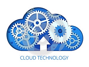 Flat vector cloud technology and commnication concept. Blue Cloud on digital background