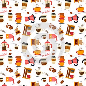 Flat vector coffee stuff pattern seamless