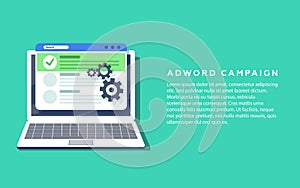 Flat vector concept for Adword campaign, Search marketing, PPC advertising banner with icons and texts