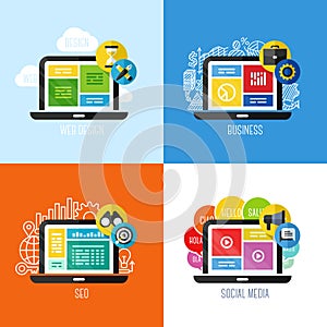 Flat vector concepts of web design, business, social media, SEO