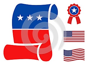 Flat Vector Constitution Roll Paper Icon in American Democratic Colors with Stars