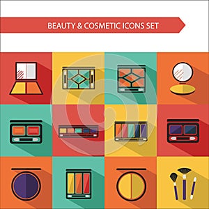 Flat vector cosmetics icons and makeup design elements set