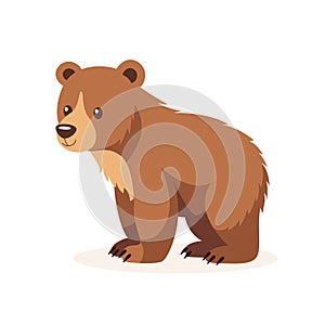 Flat Vector Cute Wild Animal - Grizzly Bear. Forest Cartoon Brown Smiling Bear in Side View. Woodland Animal Design