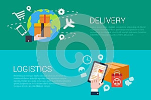 Flat vector delivery logistics deliver web infographics banners