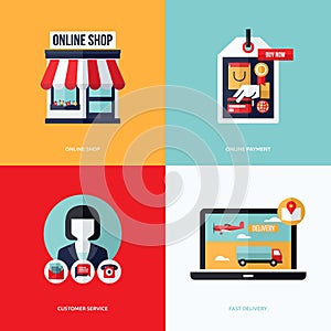 Flat vector design with e-commerce and online shopping icons