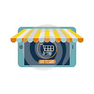 Flat vector design with e-commerce and online shopping icons and elements for mobile shop online