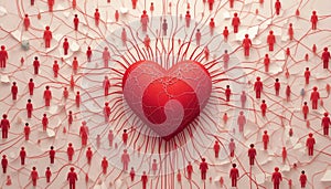 World Blood Donor Day â Red Threads Forming a Heart Connecting People on an Abstract Map in Flat Vector Style photo