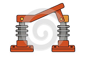 Flat vector disconnector (isolator switch) with blade and support structure, flat view, isolated