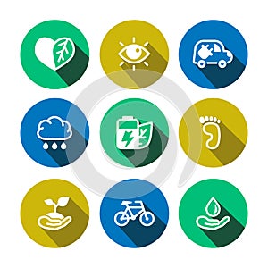Flat vector eco multicolored icons set