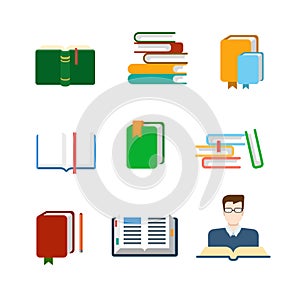 Flat vector education web app icon: lib library book reading